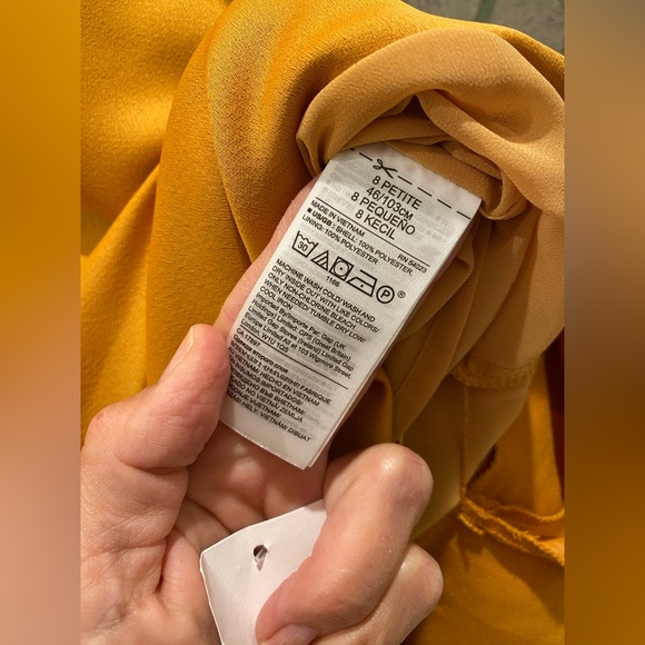 Banana Republic Midi Dress Satin Yellow Flutter Sleeve Flounce Hem 8 Petite - Picture 6 of 12